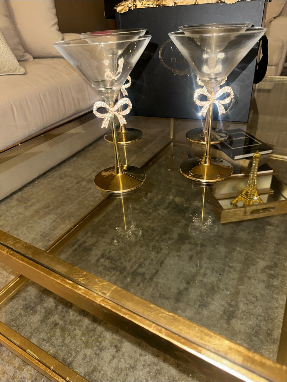 Crystal Bow Gold-Stem Martini Glasses - Set of 4